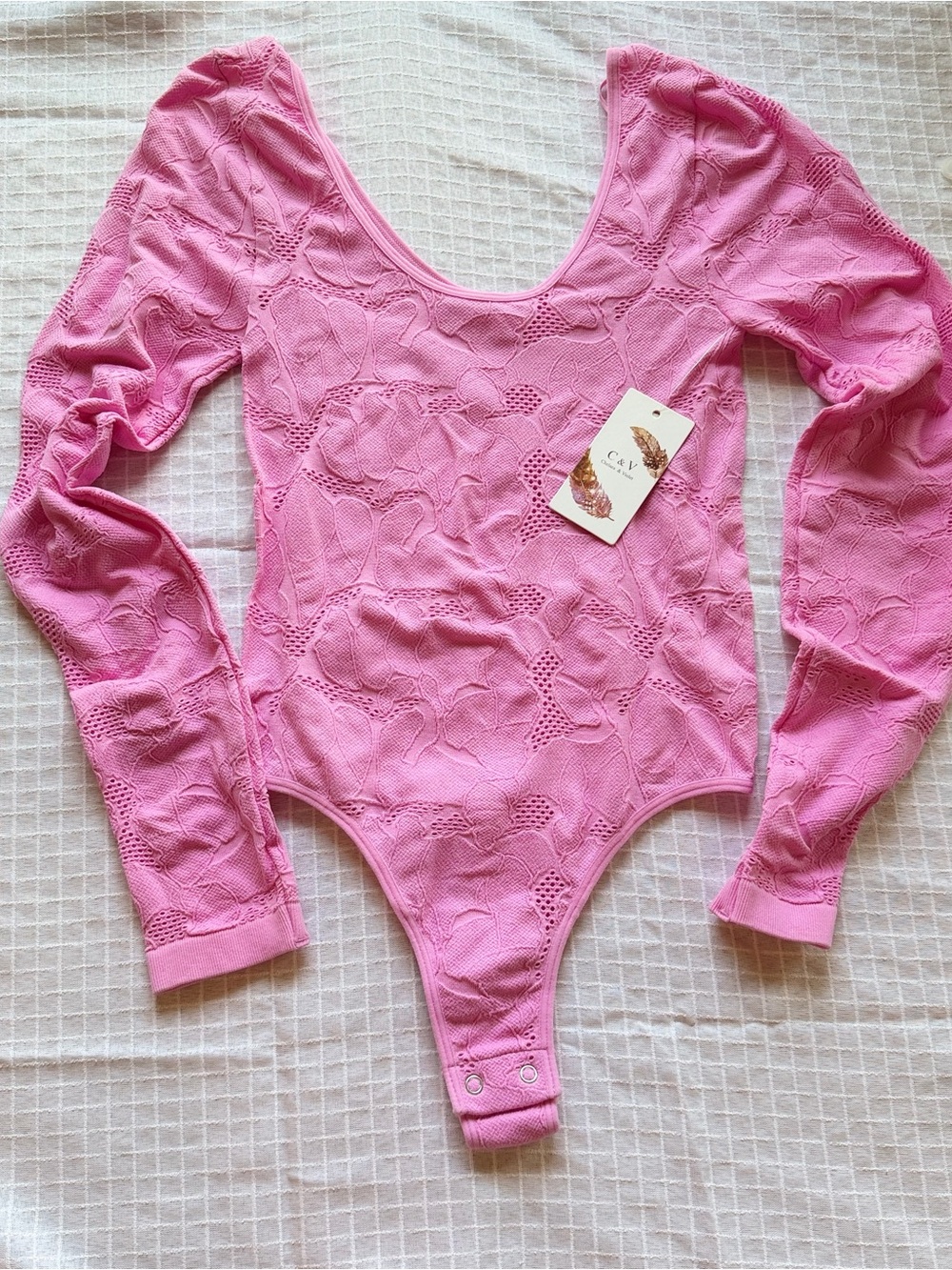 Chelsea & Violet Pink Lace Long-Sleeve Bodysuit